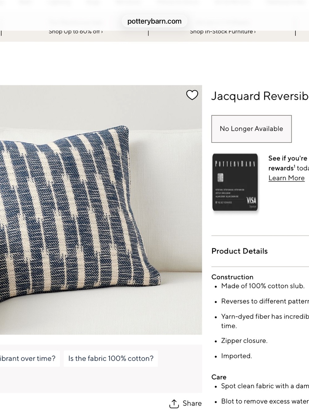 Pottery Barn Jacquard Reversible Striped Pillow Cover Navy Blue 20"